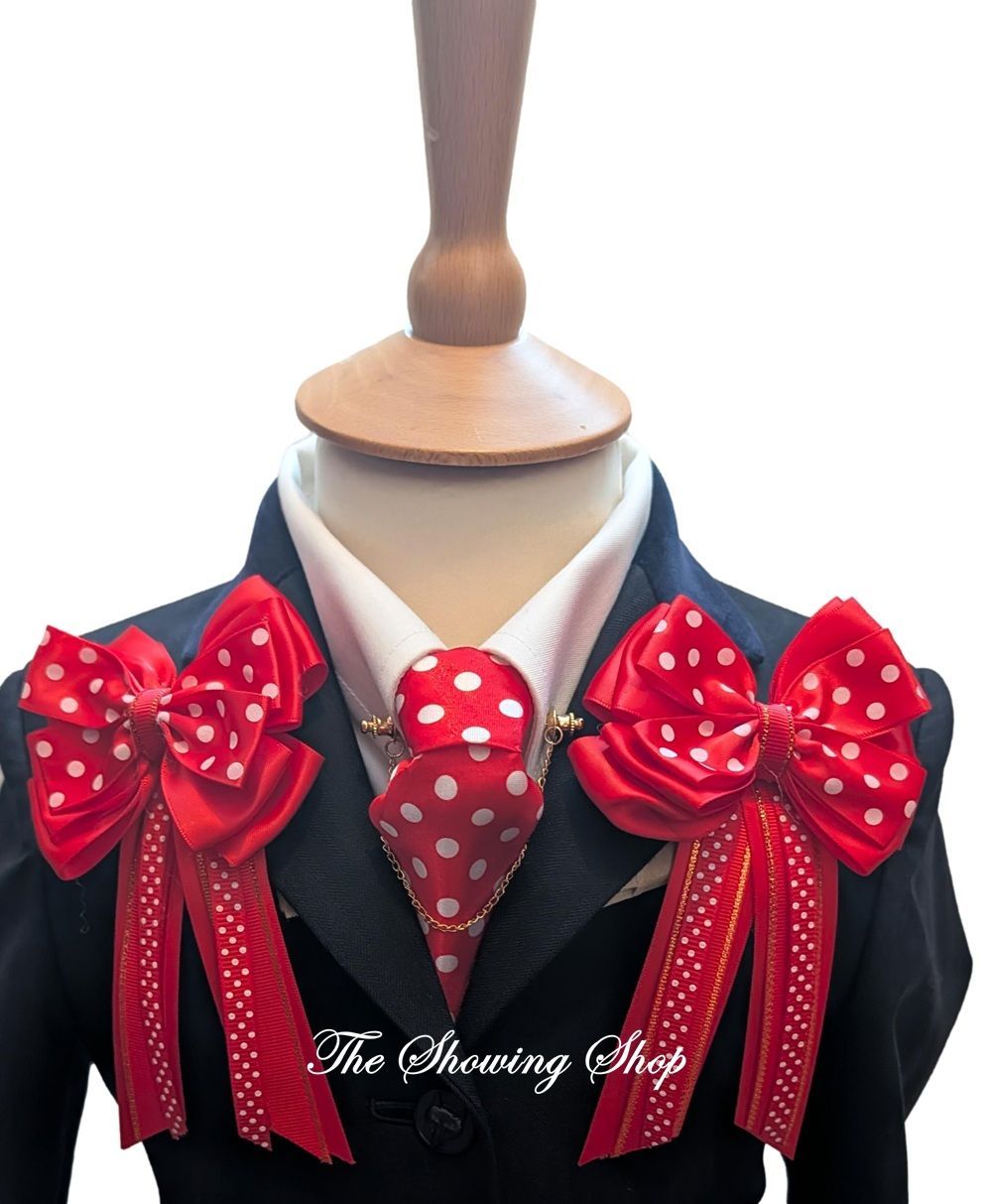 CHILDS SHOW BOWS & TIE SET RED POLKA DOT CHILDS SHOW BOWS & TIE SET RED POLKA DOT
