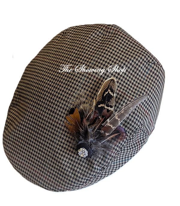 BROWN CHECK TWEED & FEATHER LEADERS CAP