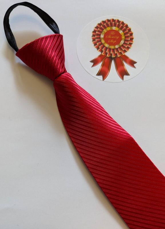 ADULTS ZIP READY TIED SHOWING TIE - RED  SELF STRIPE