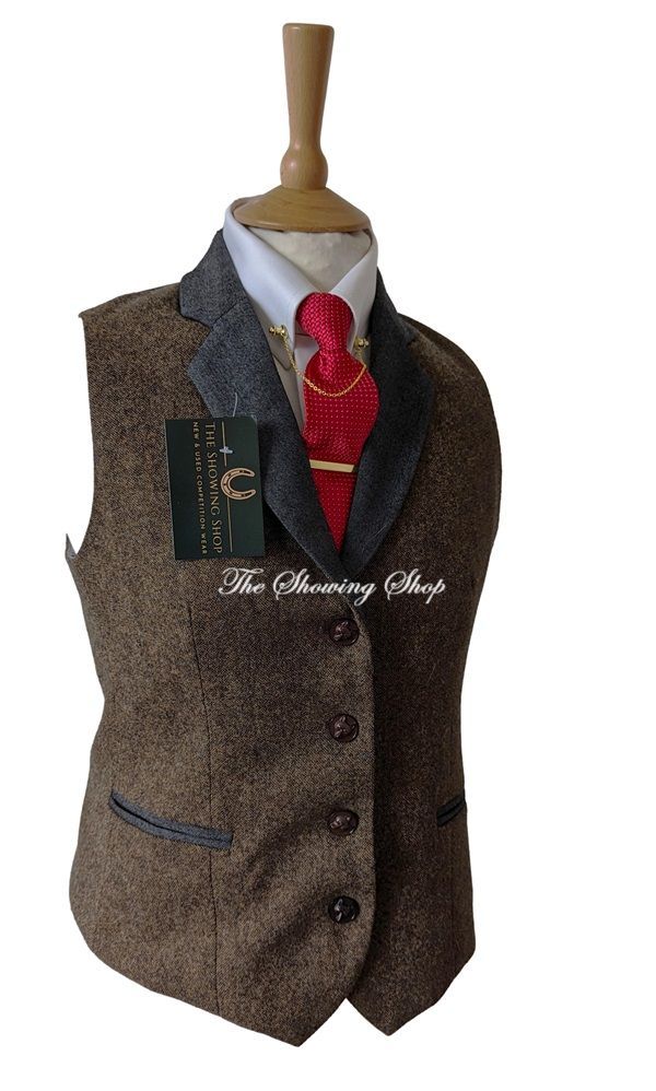 LADIES BROWN & GREY TWEED WAISTCOAT SIZE 12 (36)