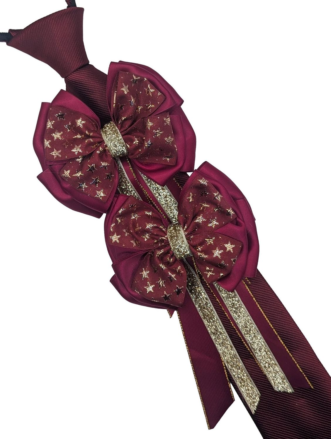 CHILDS BURGUNDY & GOLD SHOW BOWS AND ZIP TIE SET