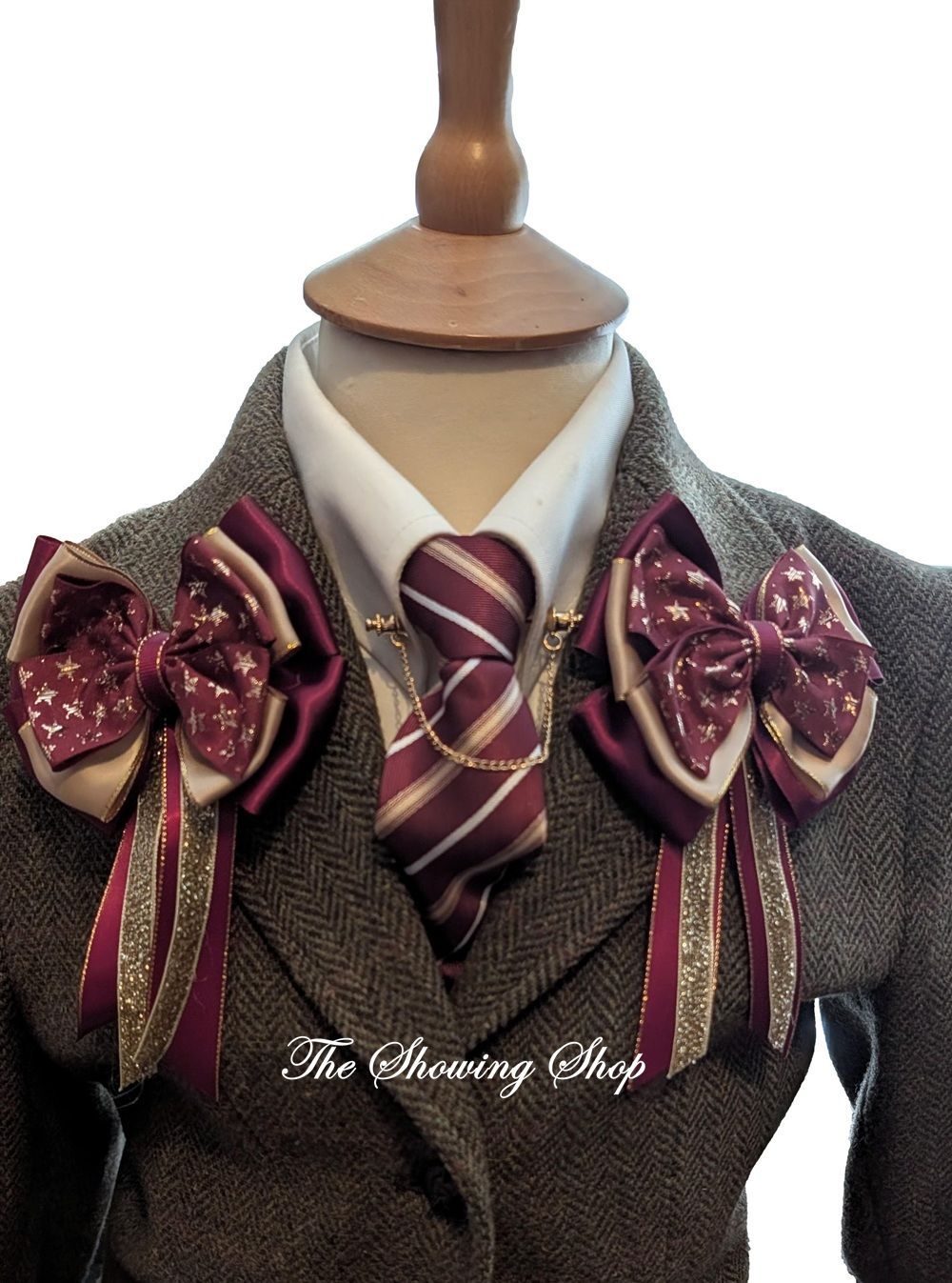 CHILDS BURGUNDY & GOLD SHOW BOWS AND ZIP TIE SET CHILDS BURGUNDY & GOLD SHOW BOWS AND ZIP TIE SET