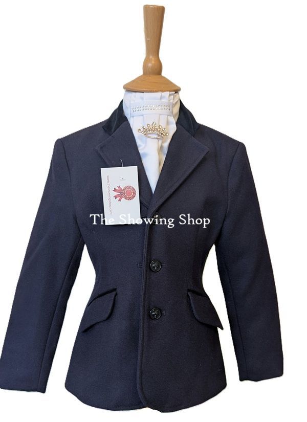 CHILDS EQUETECH KIMBLEWICK NAVY WOOL SHOWING JACKET SIZE 26