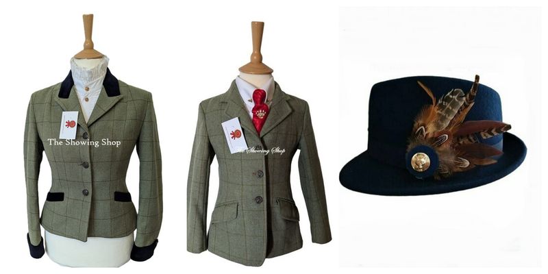 GREEN TWEED LEAD REIN OUTFIT- LEADER & CHILDS - SIZES 14 & 24