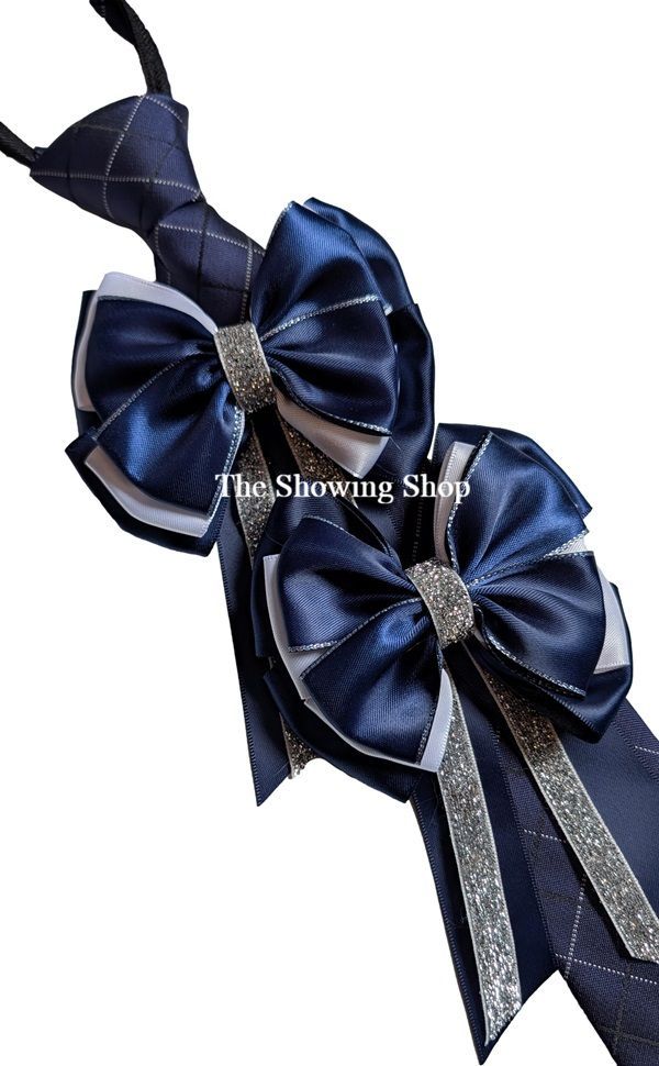 NAVY & SILVER SHOW BOWS, ZIP TIE SET NAVY & SILVER SHOW BOWS, ZIP TIE SET