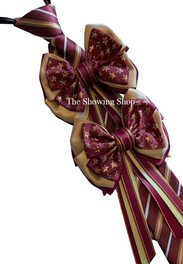 PREMIUM SHOWING BOWS AND ZIP TIE SET - BURGUNDY & GOLD PREMIUM SHOWING BOWS AND ZIP TIE SET - BURGUNDY & GOLD