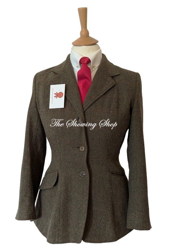 MAIDS EQUETECH GREEN TWEED SHOWING JACKET SIZE 8 (32)