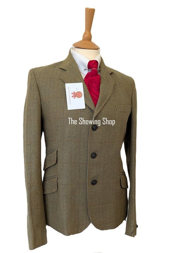 BOYS MRS CANDY GREEN TWEED SHOWING / HUNTING JACKET SIZE 34