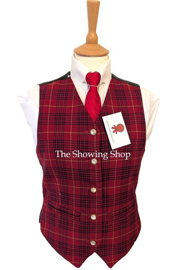 LADIES LE BEAU CHEVAL BESPOKE RED CHECK WAISTCOAT SIZE 12 (36) LADIES LE BEAU CHEVAL BESPOKE RED CHECK WAISTCOAT SIZE 12 (36)