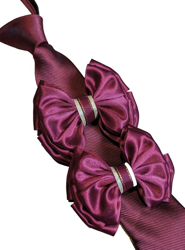 CHILDS PREMIUM SHOW BOWS AND TIE SET - BURGUNDY