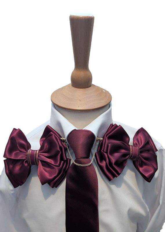 CHILDS PREMIUM SHOW BOWS AND TIE SET - BURGUNDY