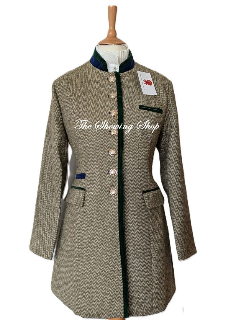 LADIES GREEN TWEED 3/4 LENGTH COAT SIZE 16