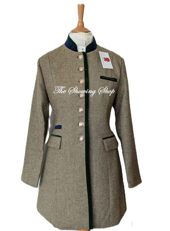 LADIES GREEN TWEED 3/4 LENGTH COAT SIZE 16
