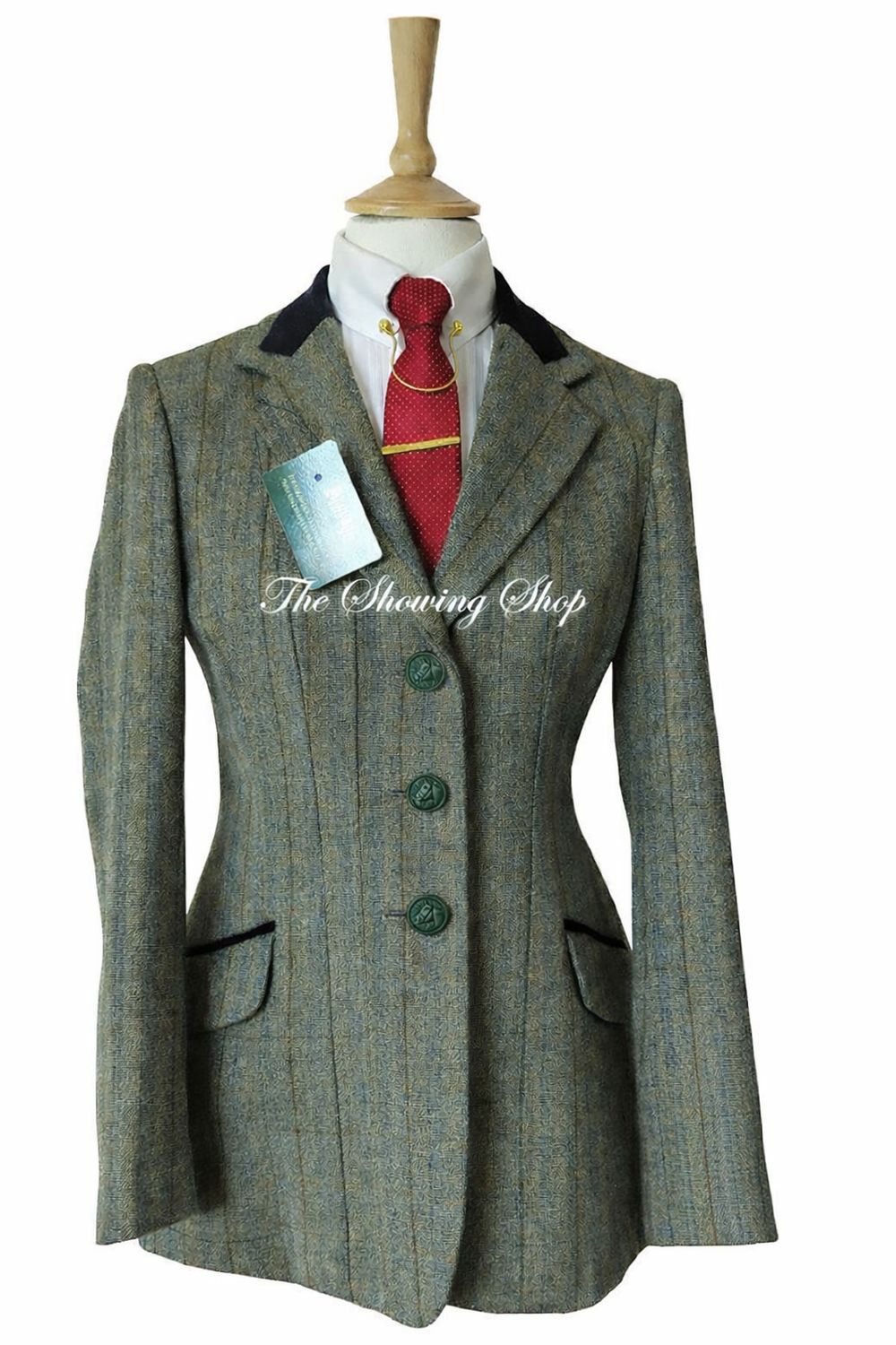NEW MAIDS SHIRES HUNTINGDON GREEN TWEED JACKET SIZE 32 (8)