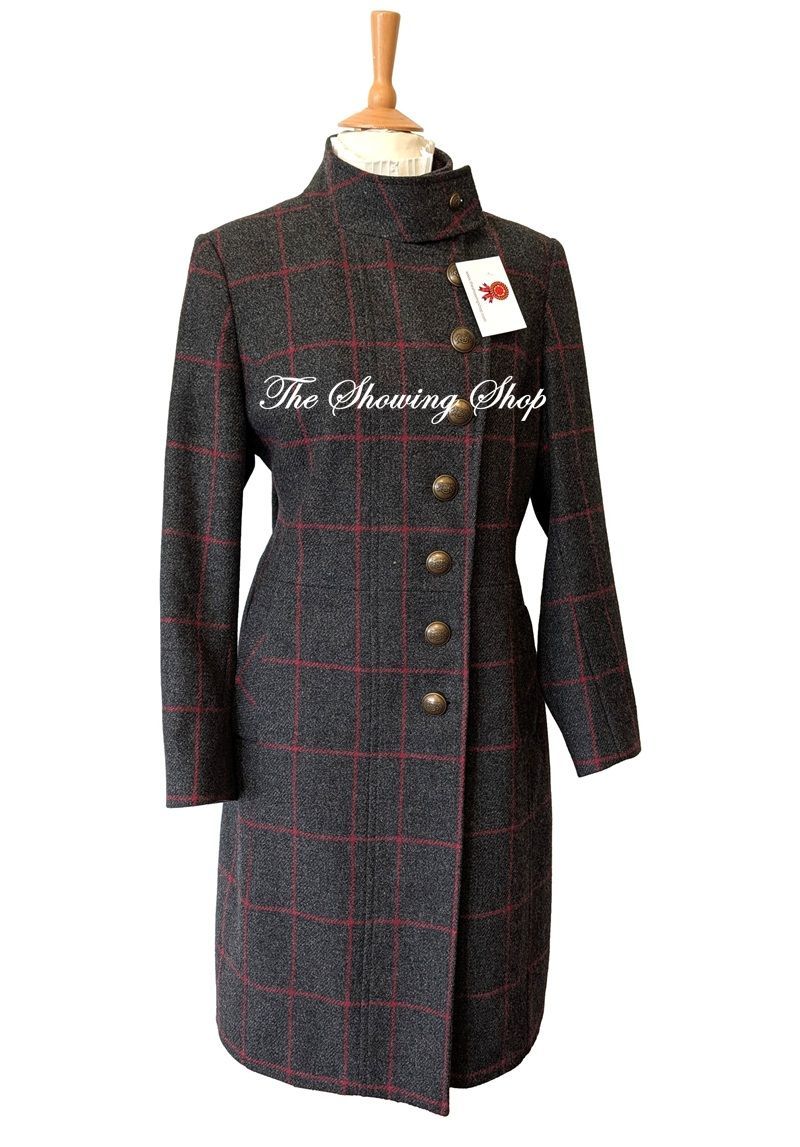 LADIES CHARCOAL & PINK FULL LENGTH  TWEED COAT SIZE 16