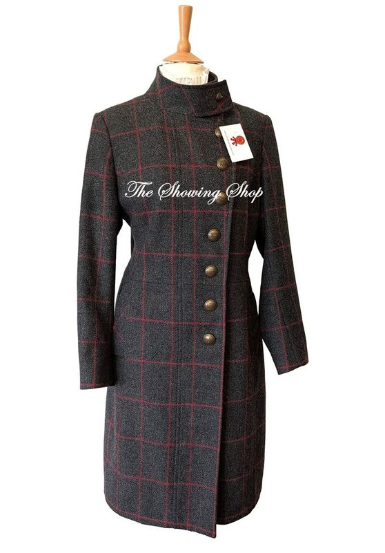 LADIES CHARCOAL & PINK FULL LENGTH  TWEED COAT SIZE 16