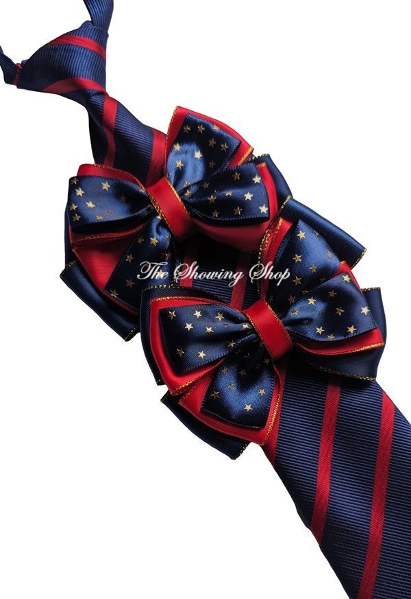 CHILDS PREMIUM SHOW BOWS AND TIE SET - RED & NAVY CHILDS PREMIUM SHOW BOWS AND TIE SET - RED & NAVY