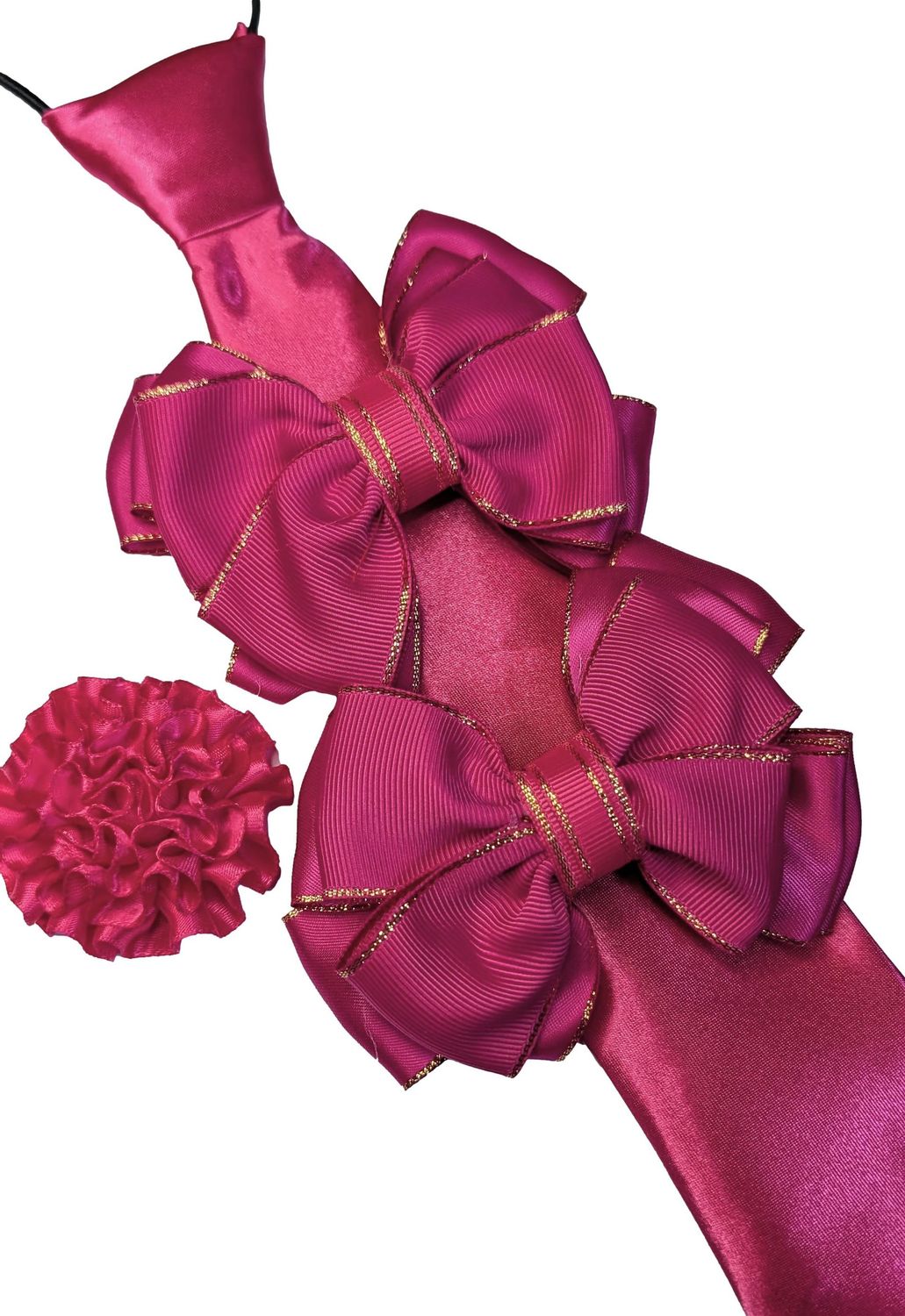 CHILDS HOT PINK SHOW BOWS, BUTTONHOLE AND TIE SET CHILDS HOT PINK SHOW BOWS, BUTTONHOLE AND TIE SET