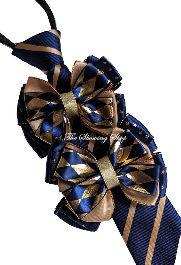 CHILDS PREMIUM SHOW BOWS AND TIE SET - NAVY & GOLD CHILDS PREMIUM SHOW BOWS AND TIE SET - NAVY & GOLD