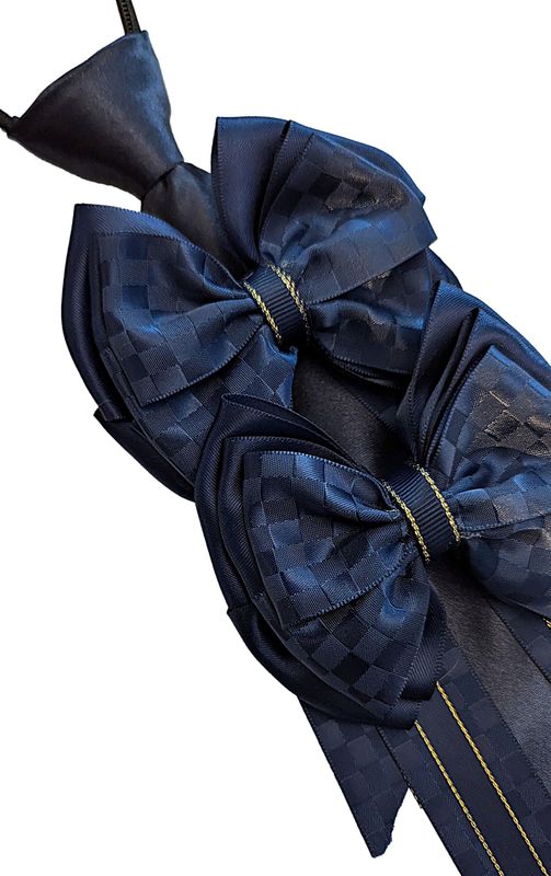 CHILDS PREMIUM SHOW BOWS AND TIE SET - NAVY & GOLD