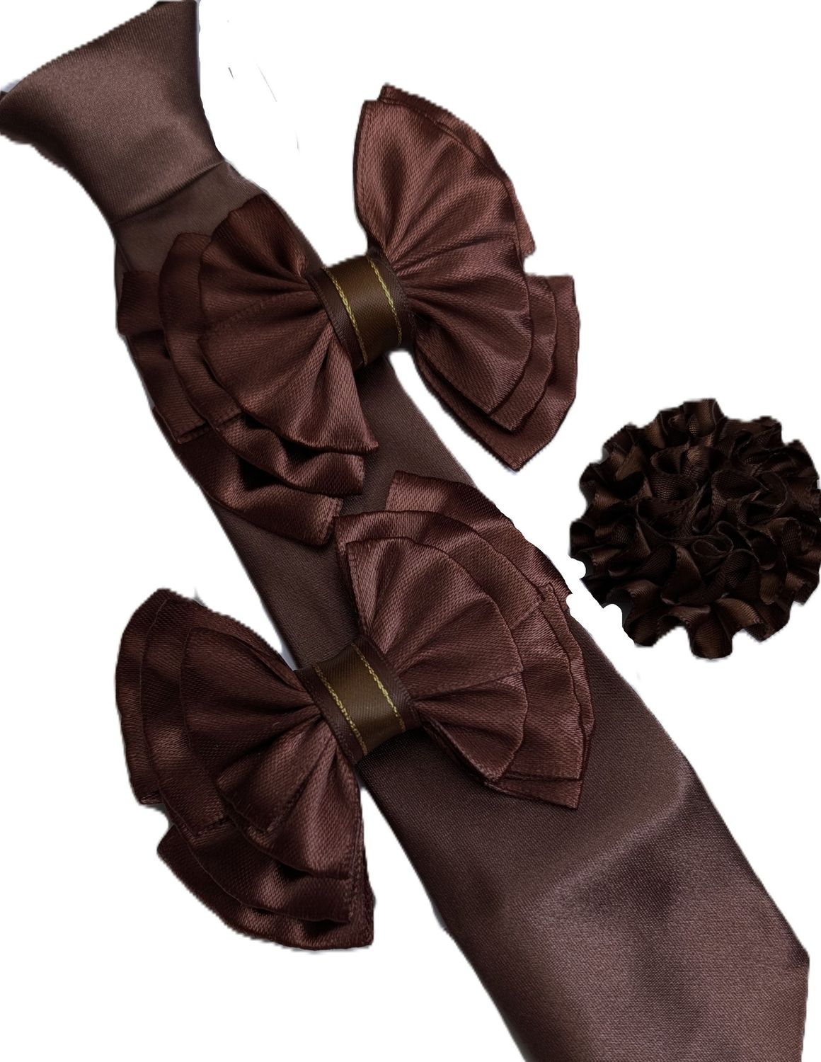CHILDS SHOW BOWS, BUTTONHOLE & TIE SET- CHOCOLATE BROWN CHILDS SHOW BOWS, BUTTONHOLE & TIE SET- CHOCOLATE BROWN