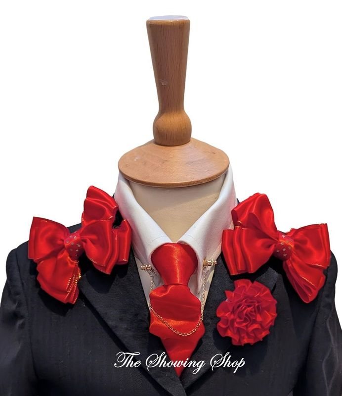 CHILDS RED  SHOWING BOWS, BUTTONHOLE AND ZIP TIE SET