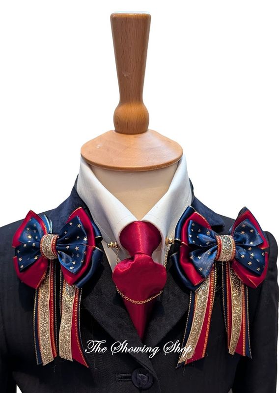 CHILDS PREMIUM SHOW BOWS AND TIE SET - WINE/GOLD/NAVY
