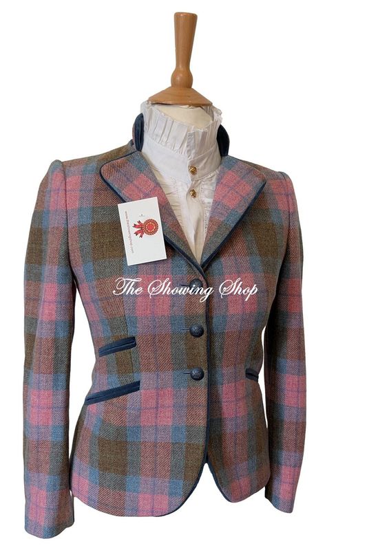LADIES BARILOCHE PINK & BLUE CHECK TWEED JACKET SIZE 8
