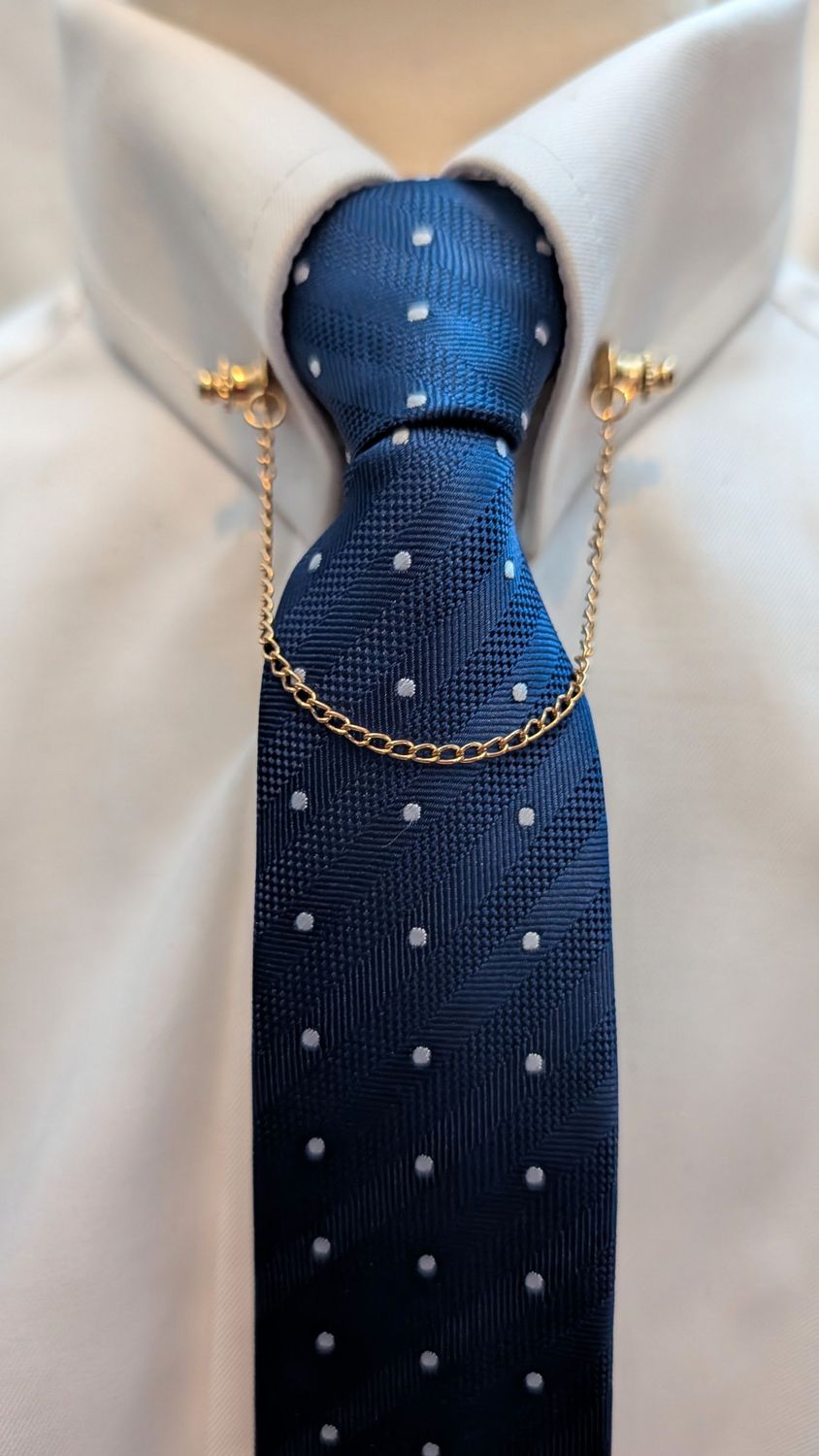ADULTS PREMIUM NAVY/WHITE POLKA DOT ZIP TIE