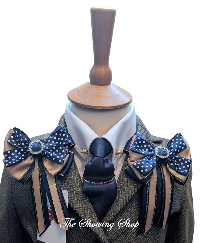 CHILDS NAVY AND WHITE POLKA DOT SHOW BOWS AND ZIP TIE SET