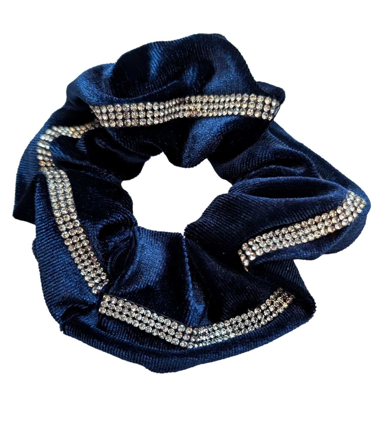 LUXURY NAVY CRYSTAL SHOWING SCRUNCHIE