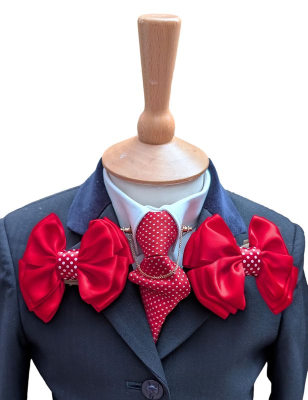 CHILDS PREMIUM RED/ WHITE POLKA DOT SHOWING BOWS AND ZIP TIE SET
