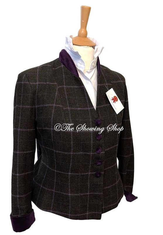 LADIES BROWN & PURPLE CHECK TWEED JACKET SIZE 16