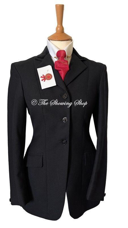 LADIES R H MEARS (HARRODS)  BLACK WOOL SHOWING/ COMPETITION JACKET SIZE 10 (34)