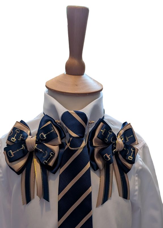 CHILDS NAVY & GOLD PREMIUM SHOW BOWS AND ZIP TIE SET