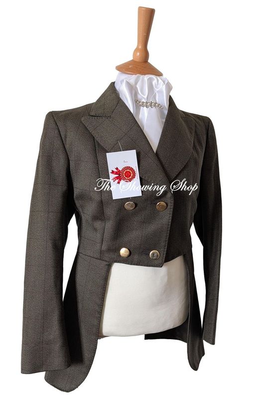 CHILDS ALEXANDER JAMES GREEN TWEED BESPOKE SHORT DRESSAGE TAILCOAT SIZE 30