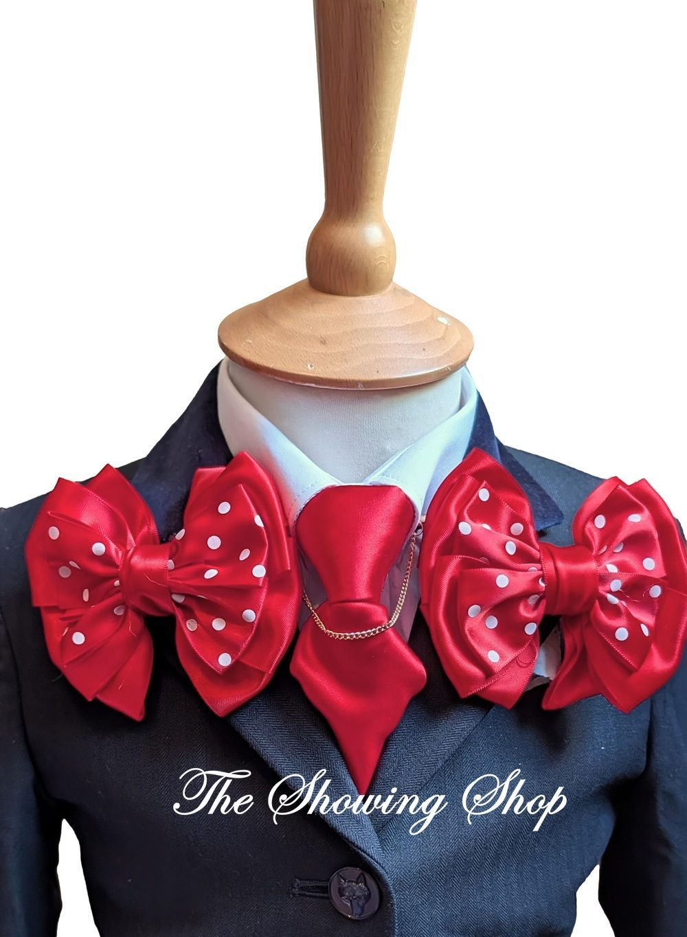 CHILDS PREMIUM SHOW BOWS & ZIP TIE SET RED POLKA DOT