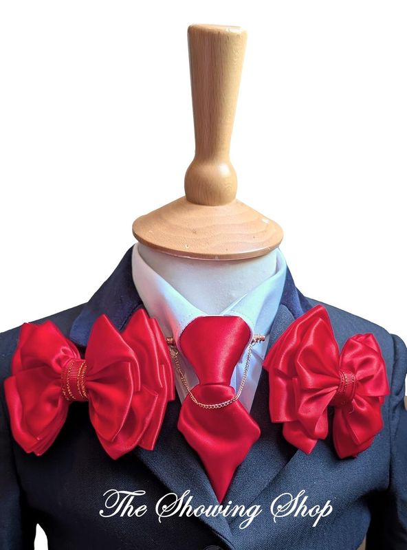 CHILDS PREMIUM SHOW BOWS & ZIP TIE SET RED & GOLD