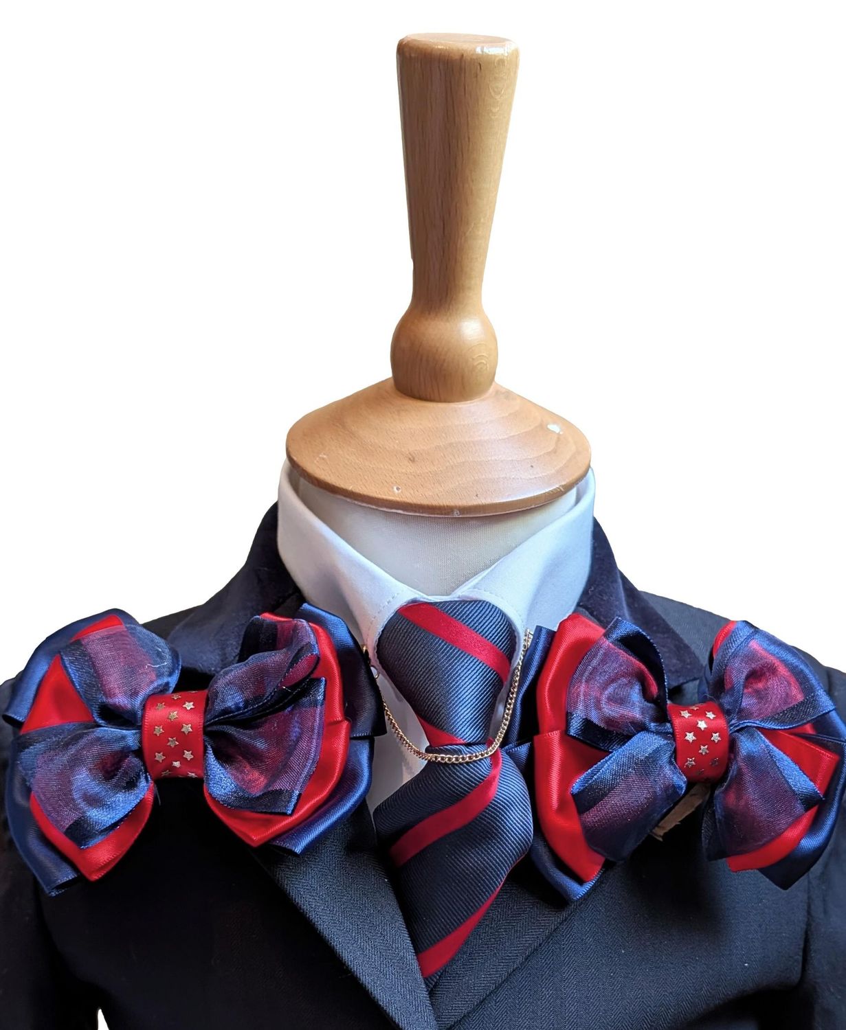CHILDS PREMIUM SHOW BOWS AND TIE SET - RED & NAVY