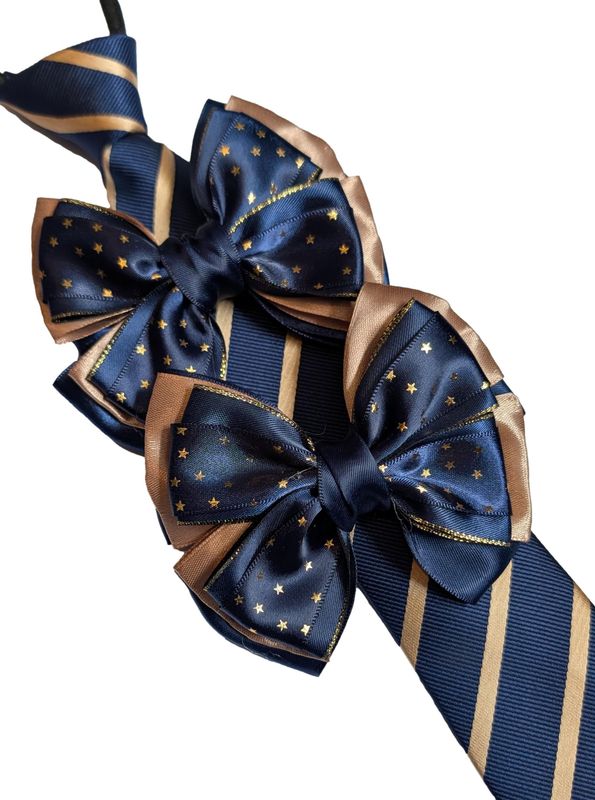 CHILDS NAVY AND GOLD SHOW BOWS AND ZIP TIE SET