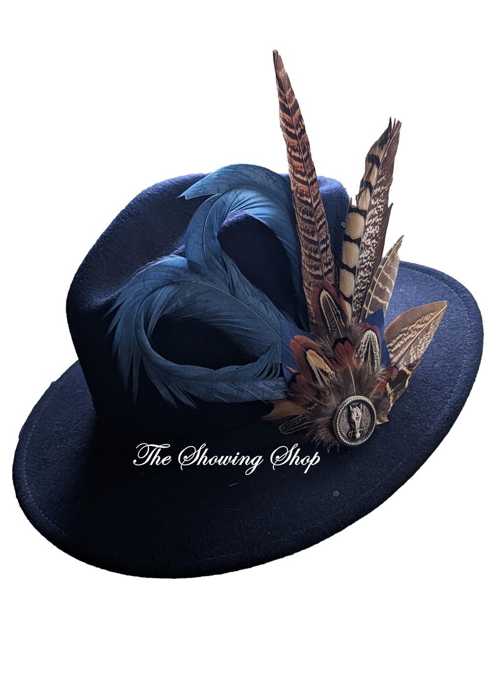 NAVY WOOL & FEATHER FEDORA HAT NAVY WOOL & FEATHER FEDORA HAT