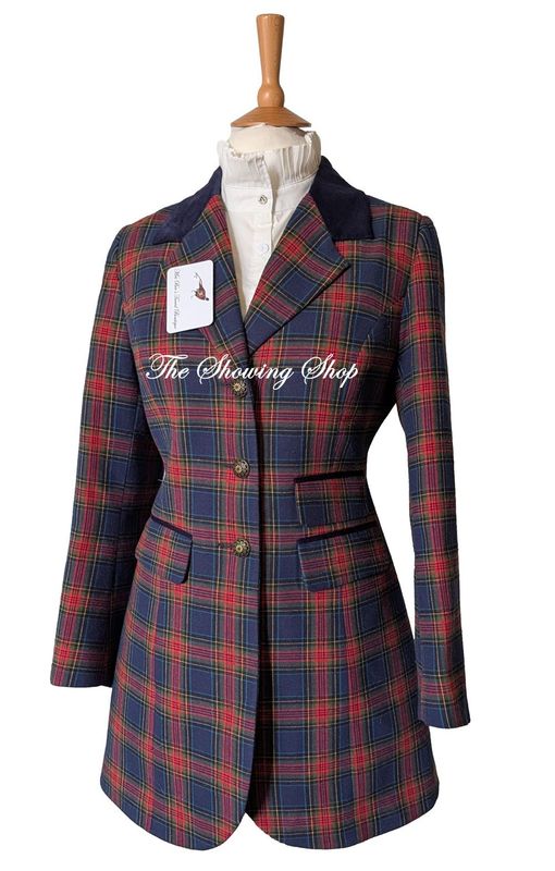 LADIES BLUE CHECK 3/4 LENGTH COAT SIZE 14