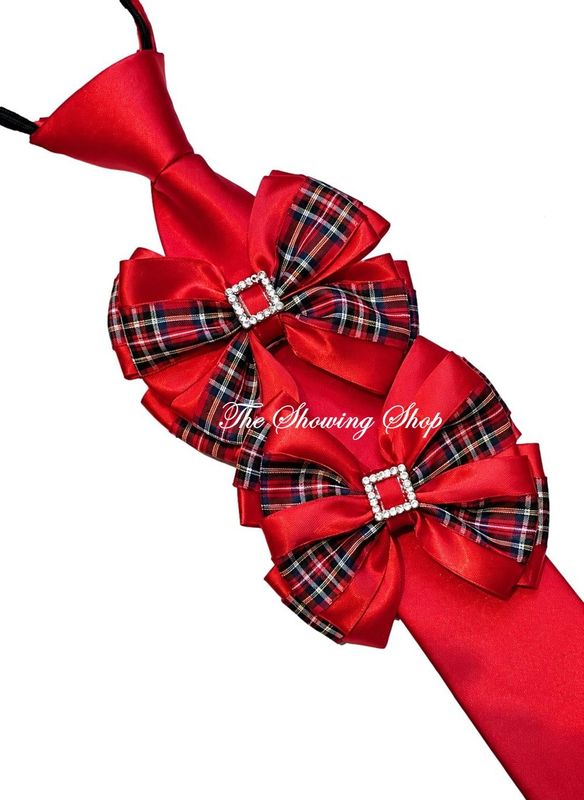 CHILDS PREMIUM  RED & TARTAN SHOW BOWS AND  ZIP TIE SET
