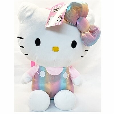 Hello Kitty with Shiny Pink Blue Overall Sitting Pose Plush Backpack