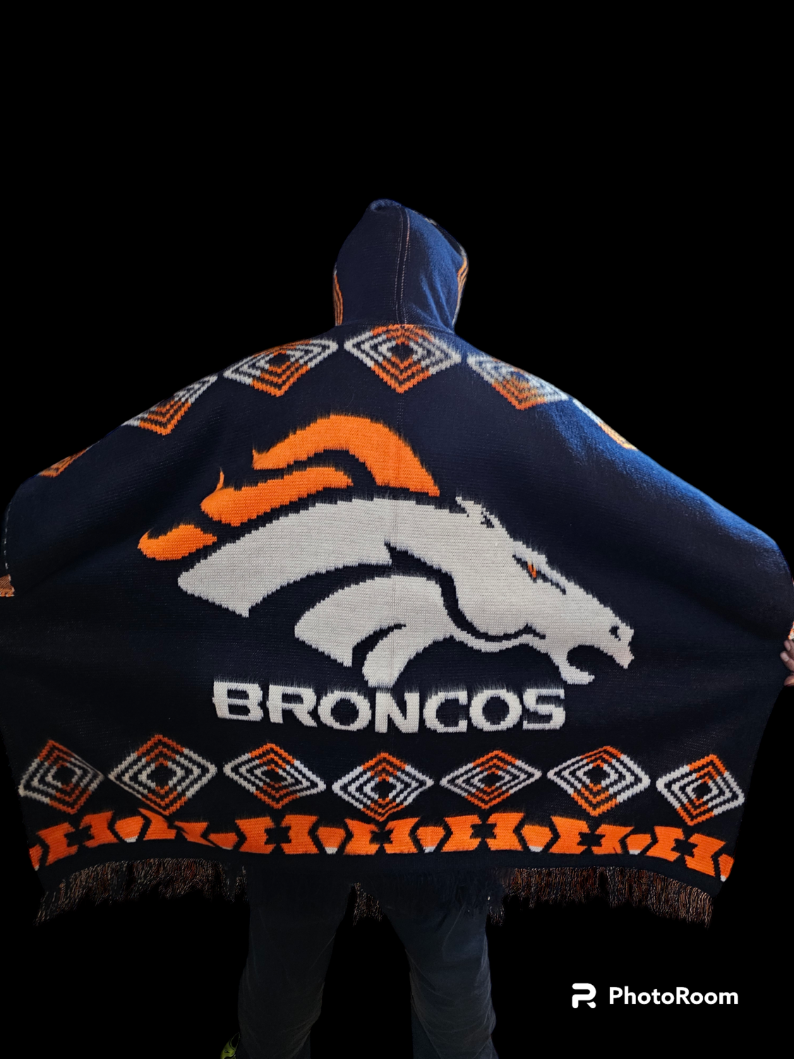 Orange Blue Knit Poncho 