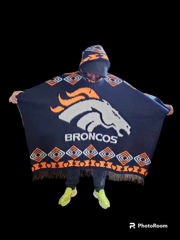 Orange Blue Knit Poncho 
