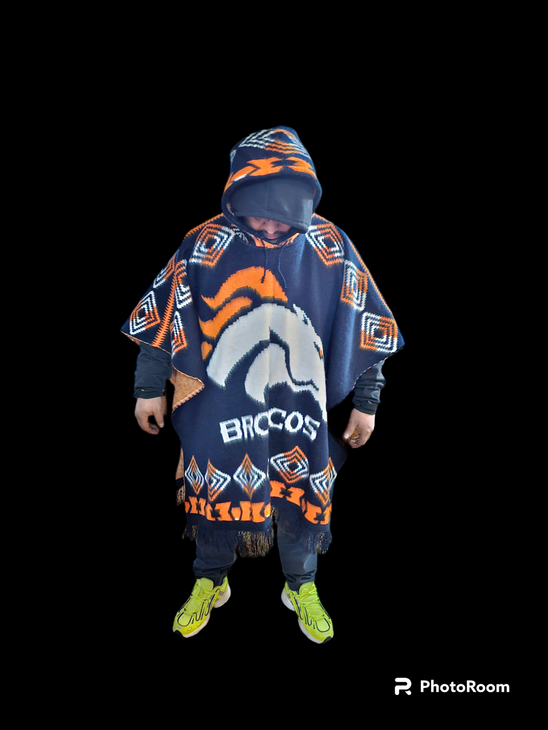Orange Blue Knit Poncho 