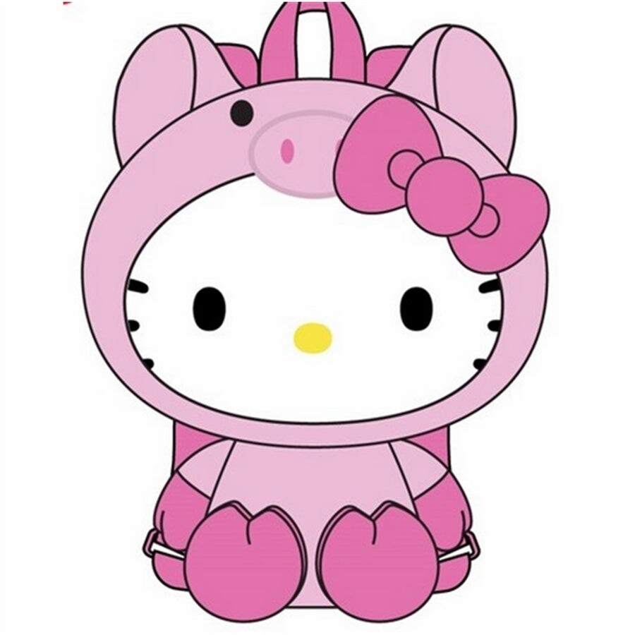 HELLO KITTY IN PIGGY COSTUME SITTING POSE PLUSH BACKPACK