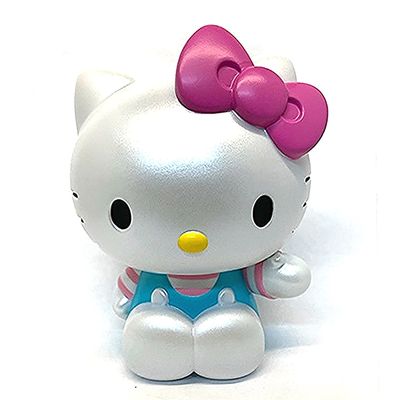 Hello Kitty Turquoise Pink Stripe Overall Figural Coin Bank