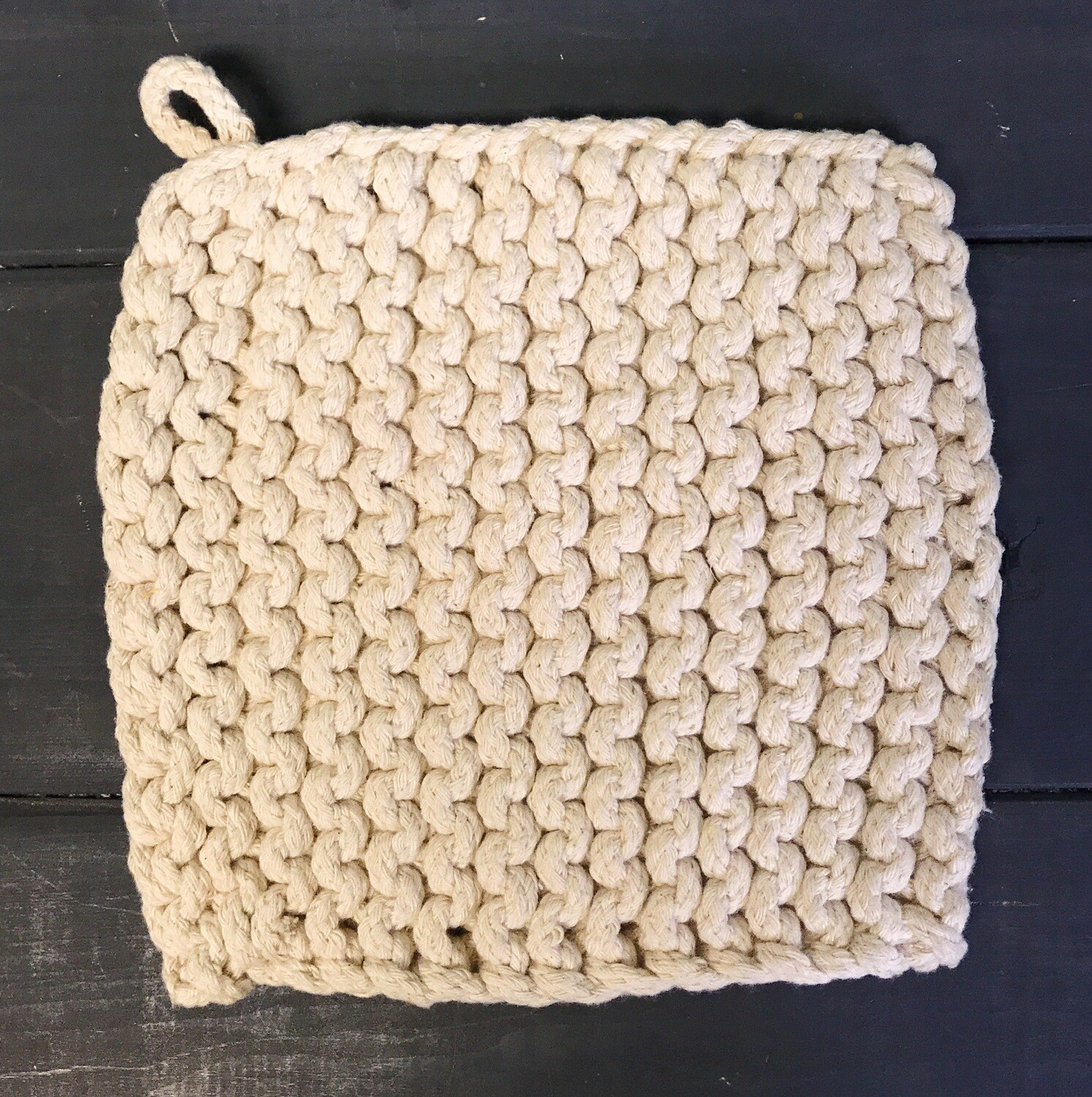 Hand Knit Cotton Potholder Trivet Natural